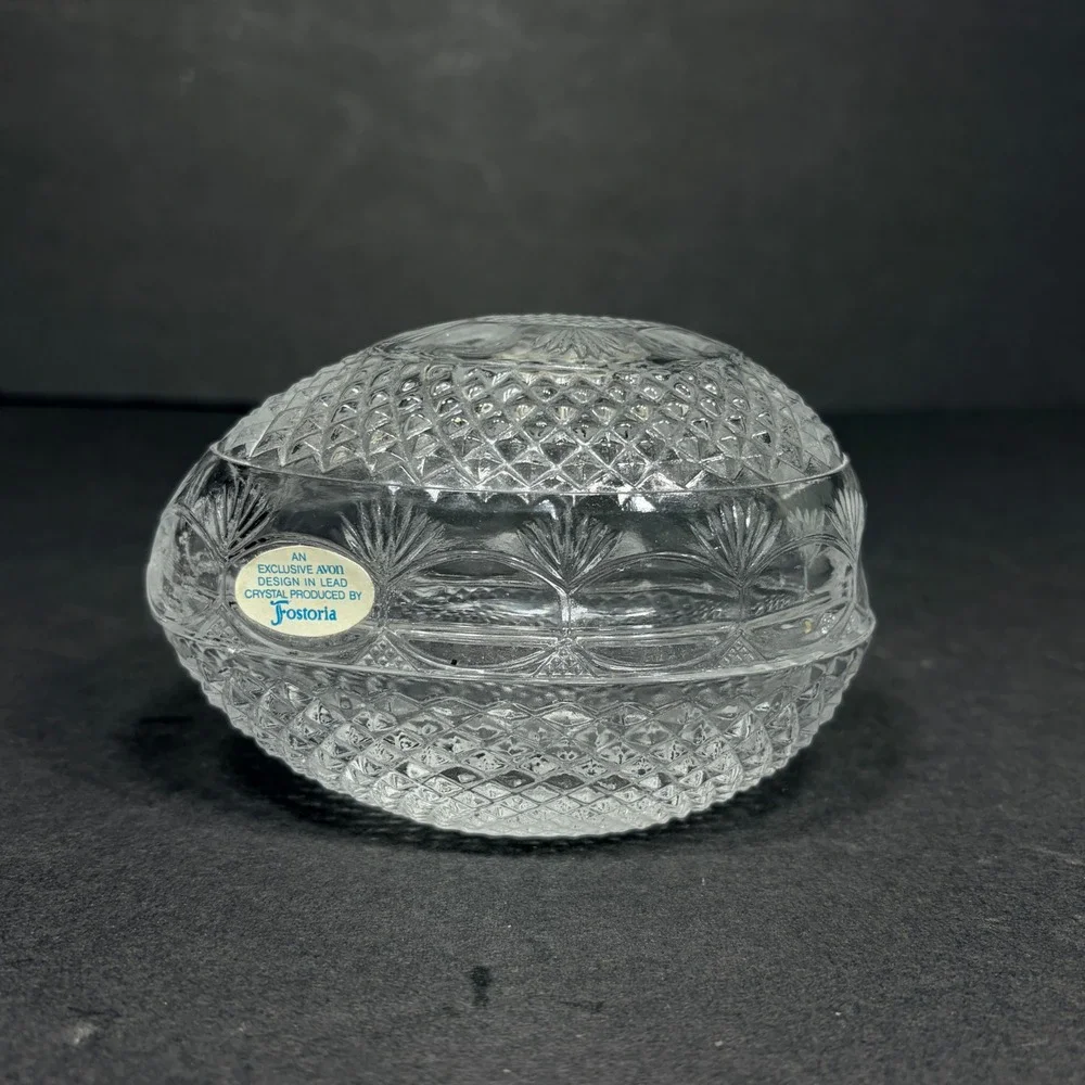 Avon Fostoria Glass Egg Soap Dish Mother's Day 1977 Collectible Orig Sticker